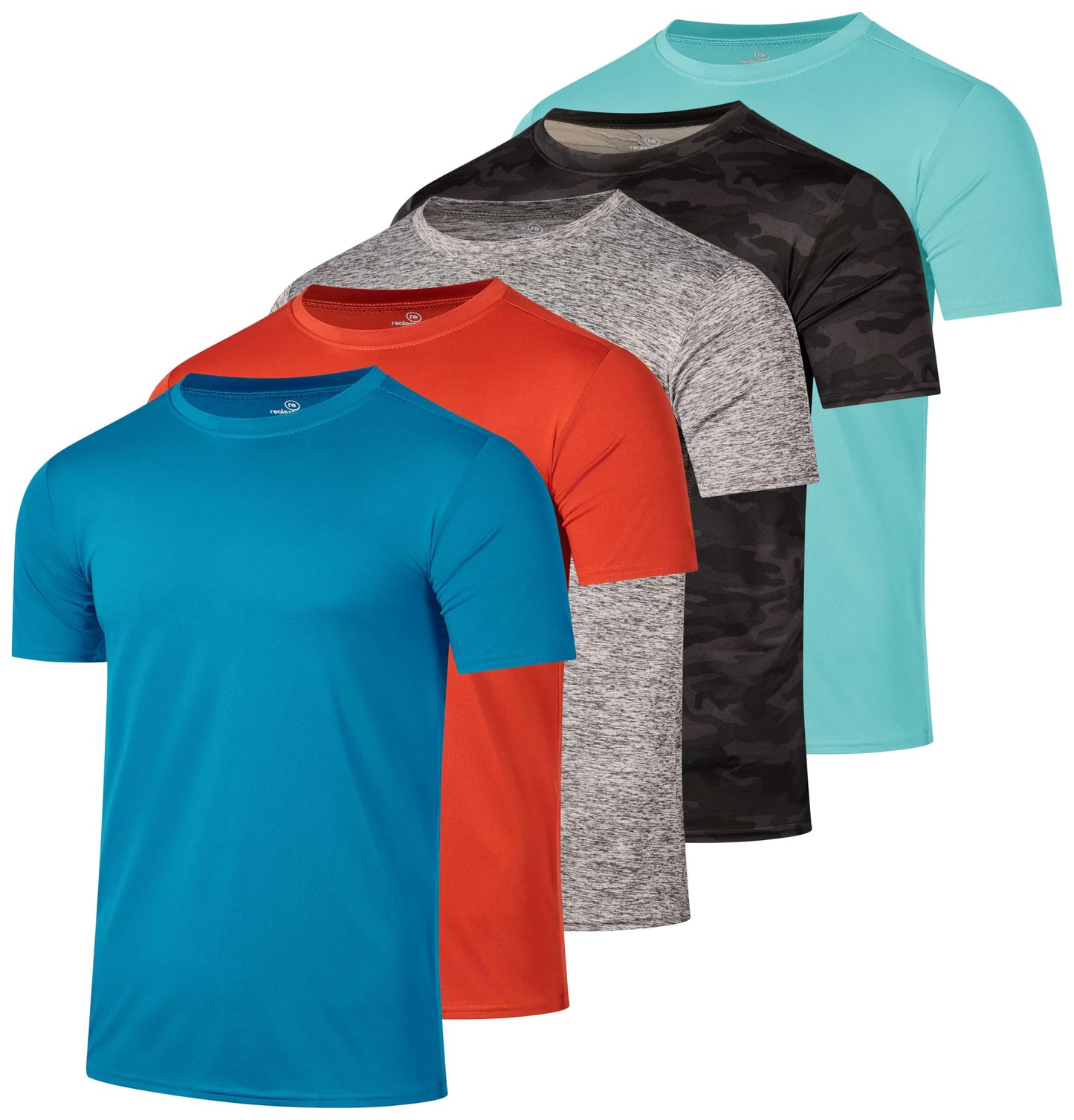 Real Essentials 5 Pack: Men's Dry-Fit Short Sleeve Crew Neck T Shirts Fitness Running Gym Workout Cool Exercise Athletic Tee, Set 17, 3X-Large