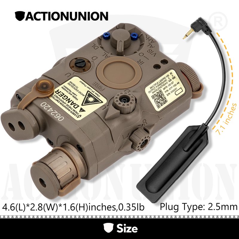 ACTIONUNION Airsoft PEQ-15 IR Laser + Visible Red Laser + White LED Flashlight (Tan)