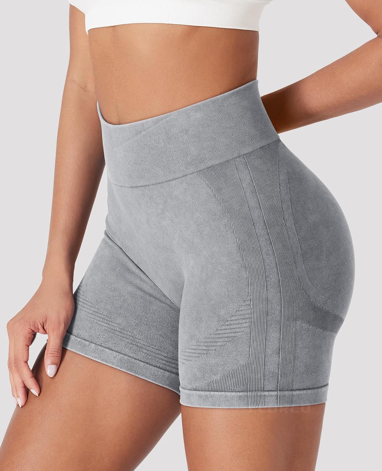 YEOREO Women's Biker Shorts - 4.5" Faux Denim, Mid Waist, No Front Seam, Hidden Scrunch Lift
