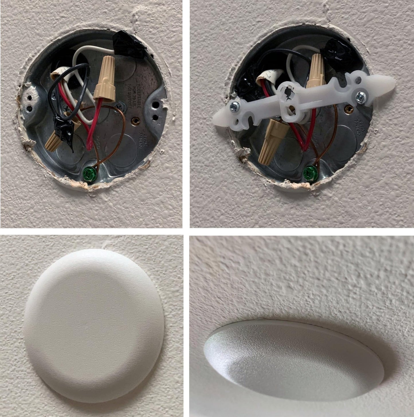 iMBAPrice IMBA-CP3540-2 Textured White Plastic Ceiling Box Cover Plate for 3-1/2" & 4" Round or Octagon Electrical Boxes, Invisible Mounting Screws, 2-Pack