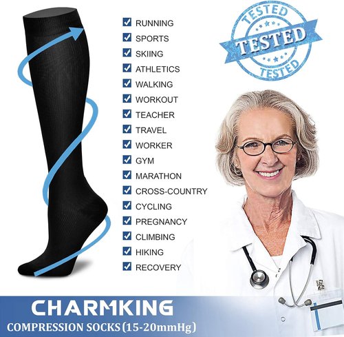 CHARMKING Compression Socks - 15-20 mmHg Support for Men & Women | 3 Pairs for Athletic Running & Cycling