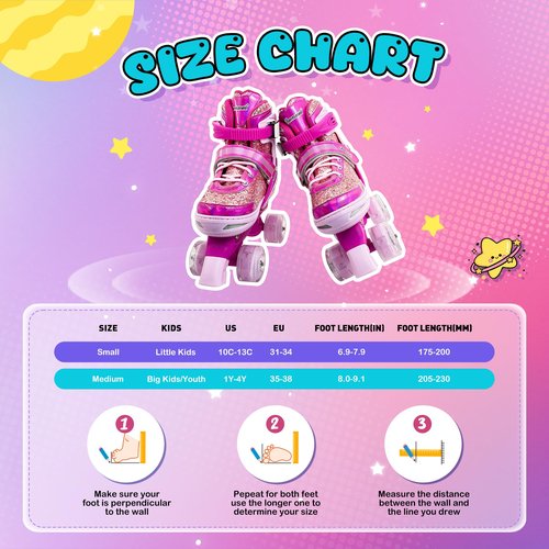 Kids Roller Skates for Girls Boys 4 Size Adjustable Ages 3-5 5-8 6-12 Red Quad Rollerskates with Light Up Wheels for Beginner Children's Birthday Gift patines para niñas Outdoor Sports