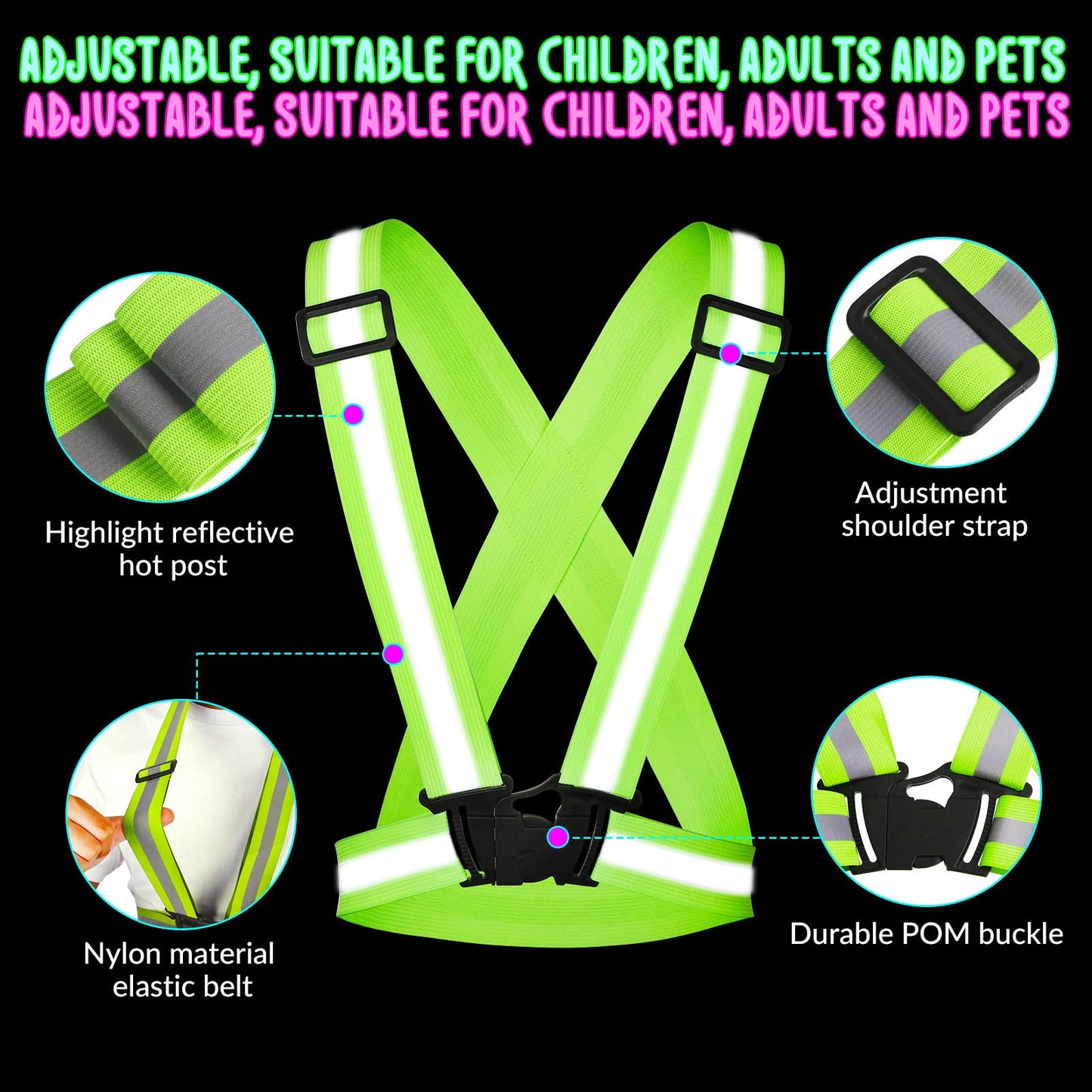 Macarrie 30 Pack Reflective Running Vest High Visibility Safety Vests, Lightweight Adjustable Elastic Reflective Gear for Night Running Jogging Cycling Walking Hiking Dog Walking Men Women Bulk Pack