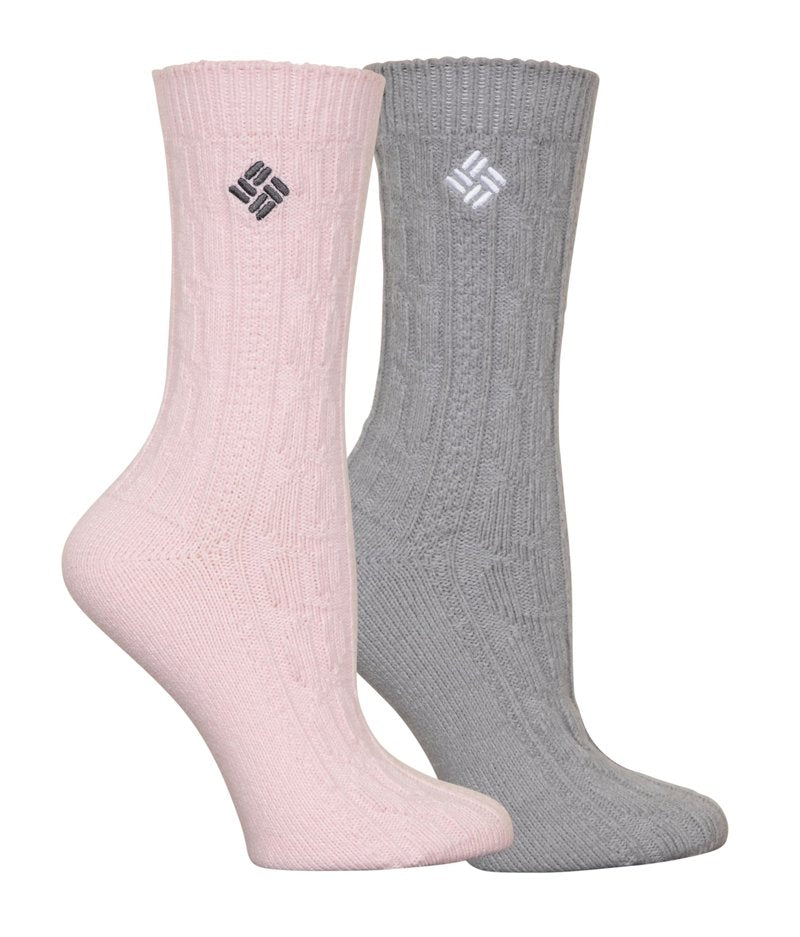 Columbia Super Soft Micro Poly Cable Socks, 2 Pair, Satin Pink/Col Grey, One Size