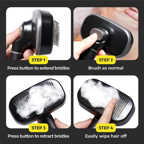 Hertzko Self-Cleaning Slicker Brush | Grooming Tool for Cats & Dogs – Painless Detangling – Black