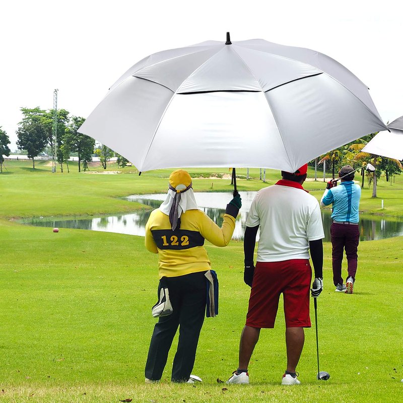 G4Free 72 Inch Huge Golf Umbrella UV Protection Auto Open Windproof Umbrella Oversized Extra Large Vented Double Canopy for Family (Silver/Black)