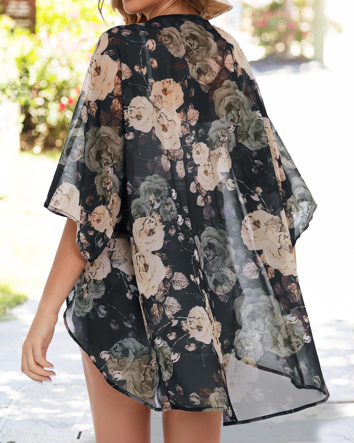 Womens Floral Tops Short Sleeve Casual Summer Loose Cover ups Shirts (Black Khaki Floral, S)