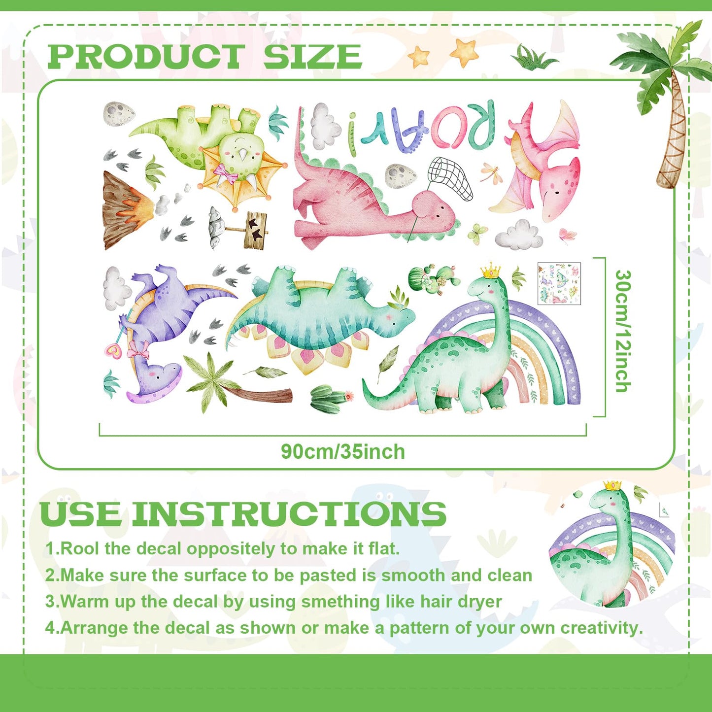 Resurhang Dinosaur Wall Decals Tree Dino Wall Stickers Large Boho Decals Home Decorations for Baby Nursery Boys Girls Bedroom Playroom Kindergarten Daycare Classroom Art Decor