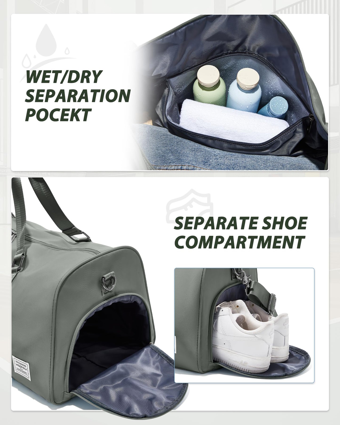 Travel Duffle Bag,Weekender Overnight Bags for Women with Shoes Compartment,Tote Gym Bag Personal Item Carry On Bag for Travel Business Trips Sport Hospital Dance Dark Green