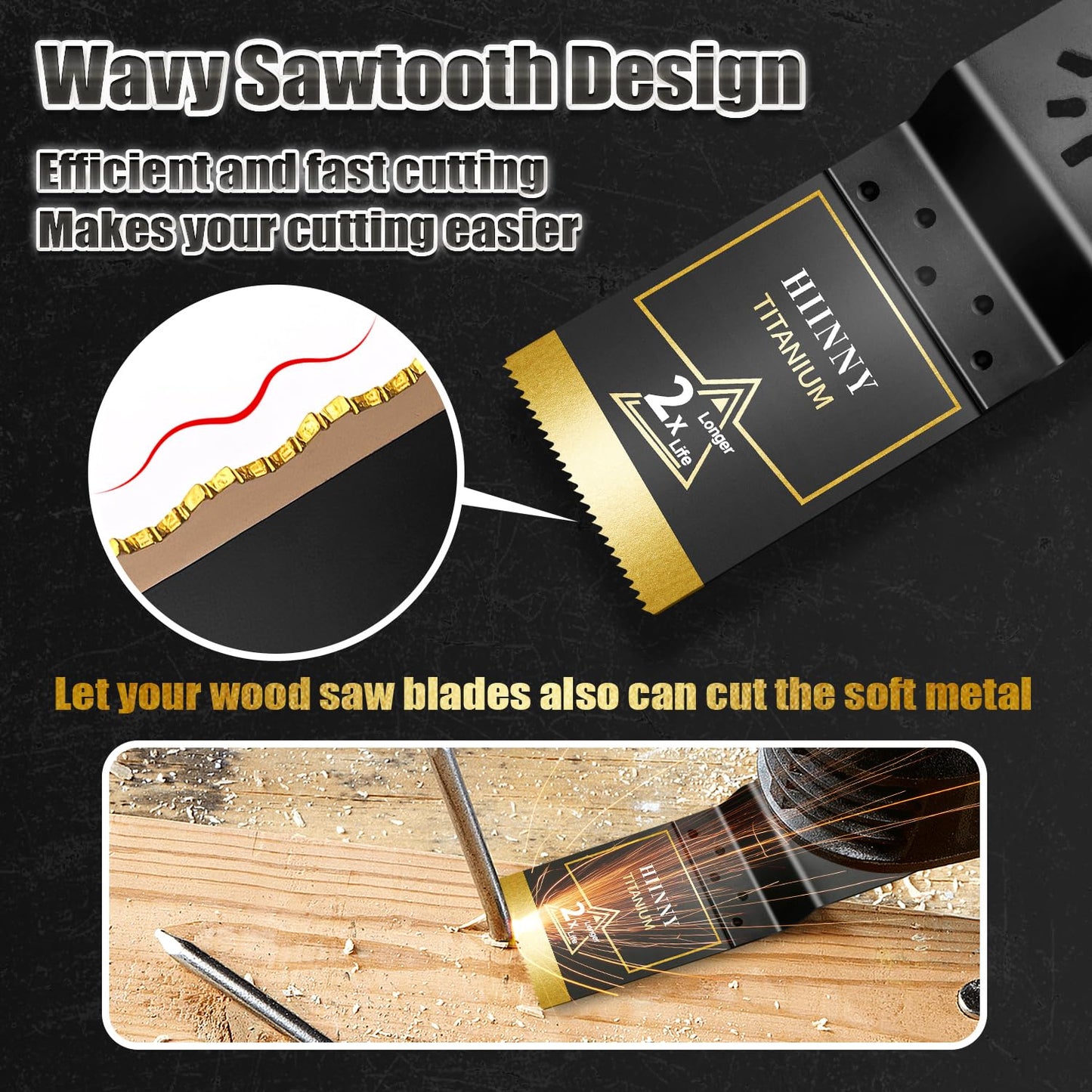 Hiinny 6PCS Titanium Oscillating Tool Blades, Professional Universal Titanium Oscillating Saw Blades Multitool Blades Kits for Metal Wood Plastics, Dewalt Milwaukee Ryobi Fein