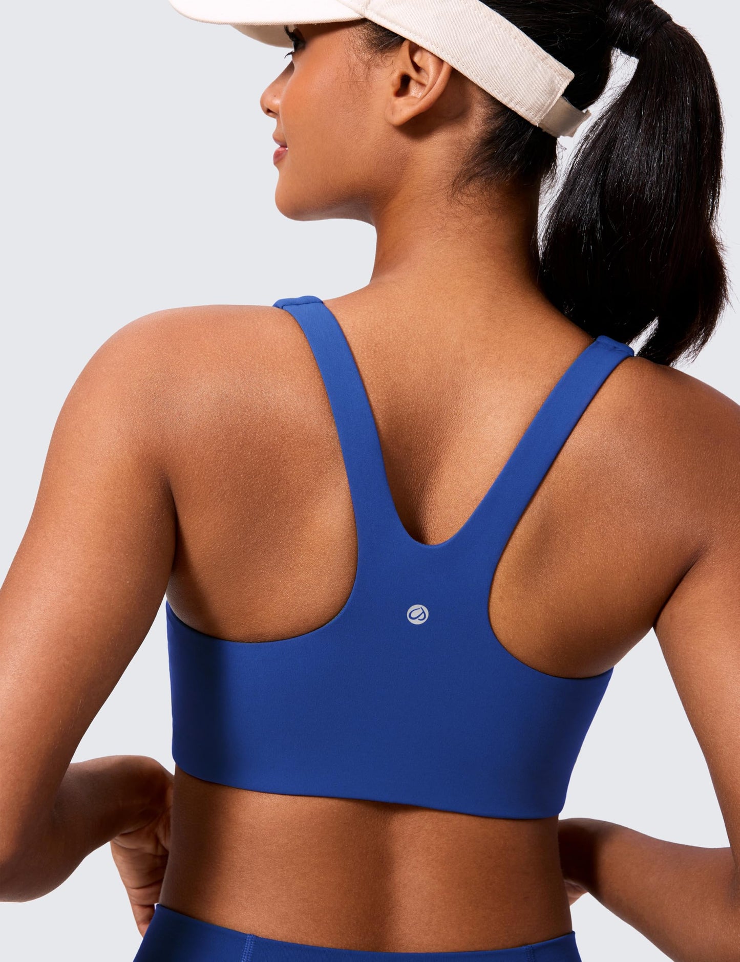 CRZ YOGA Butterlift Double Lined Square Neck Sports Bras for Women - Wireless V-Shaped Racerback Workout Yoga Top Non Padded Waves Blue Medium