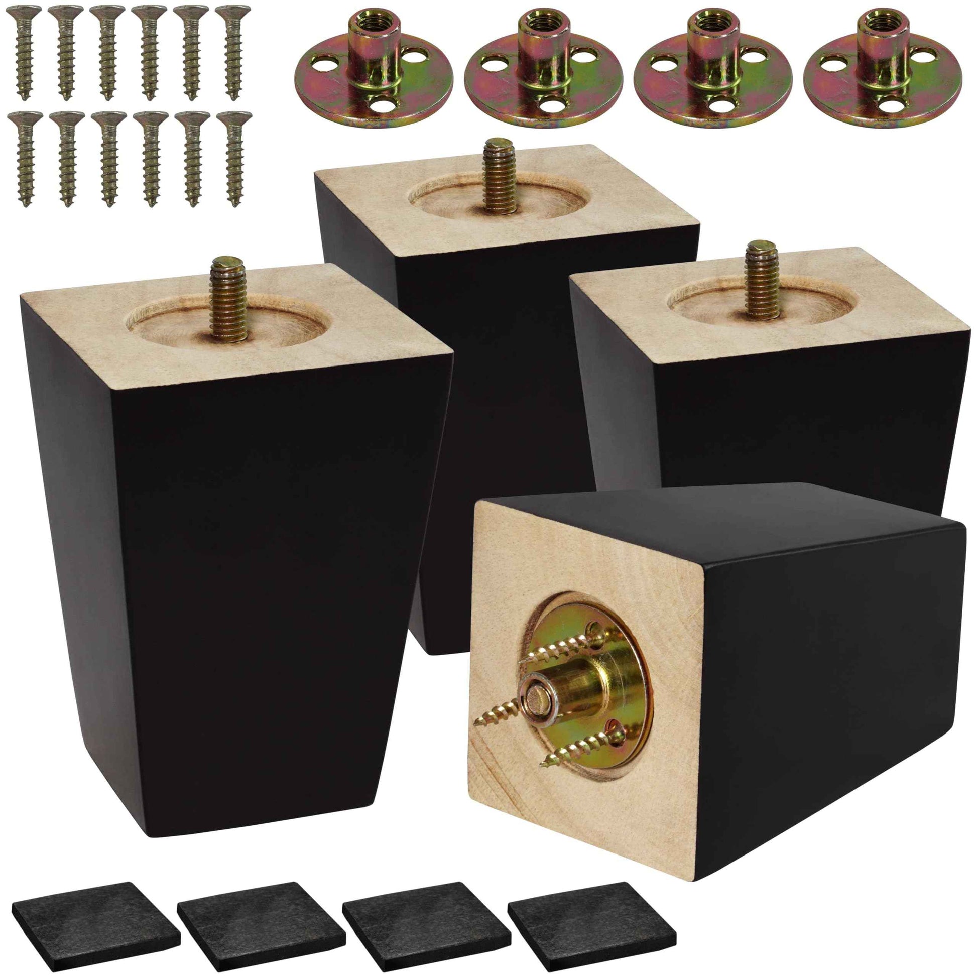 CODIN (5 Sizes: 3"-4"-5"-6"-8" Set of 4 Wood Furniture Legs - Square Sofa Legs, Couch Leg - Brown Mid-Century Modern Replacement Legs for Armchair Recliner Coffee Table Dresser (4")