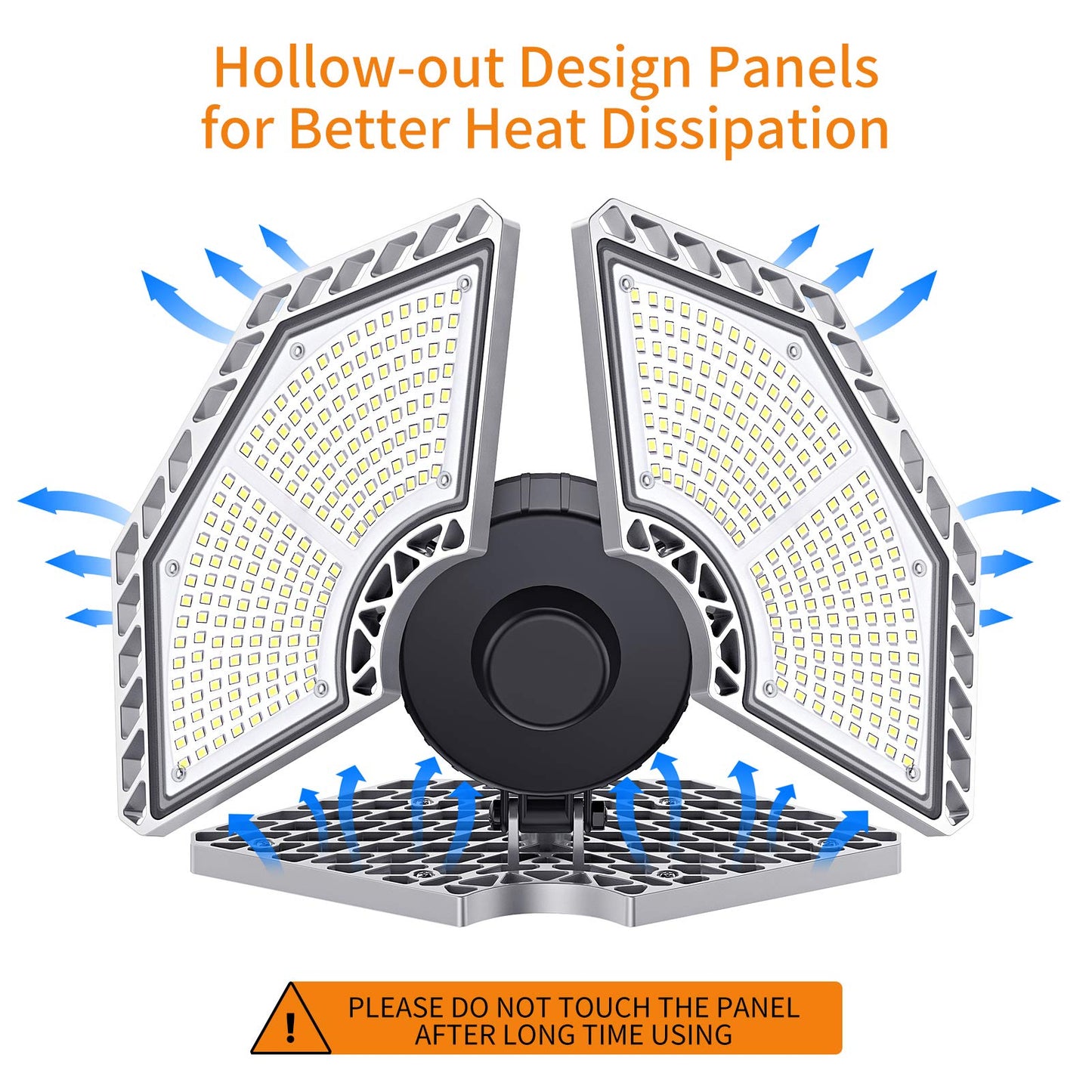 KERNOWO 2 Pack LED Garage Light, 140W 18500 Lumens Lighting, 6000K Daylight With Deformable Three Panels Ceiling Light Fixture E26/E27 Triple Glow LED Shop Light for Basement Workshop