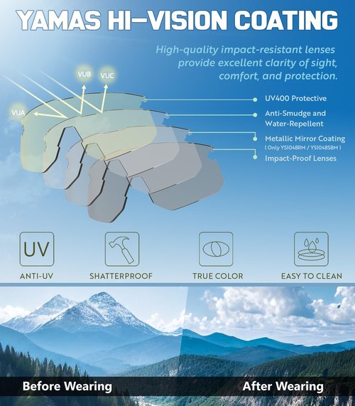 YAMAS Sport Sunglasses for Mens and Womens, Wrap around Sunglasses, Windproof & Shatterproof, Non-Slip Nose Pads for Hiking, Climbing, Cycling and Running, UV400 Protection, Sky Blue Mirror
