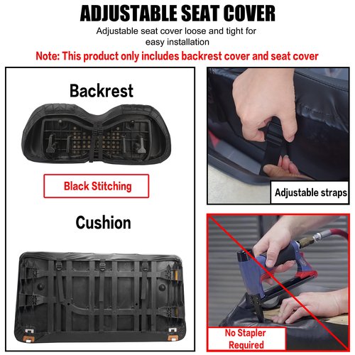 NOKINS P Diamond Seat Cover for Golf Cart Club Car Precedent Original Regular Cushion, No Stapler Required, Golf Cart Vinyl Replacement Front Seat Cover Black Stitching