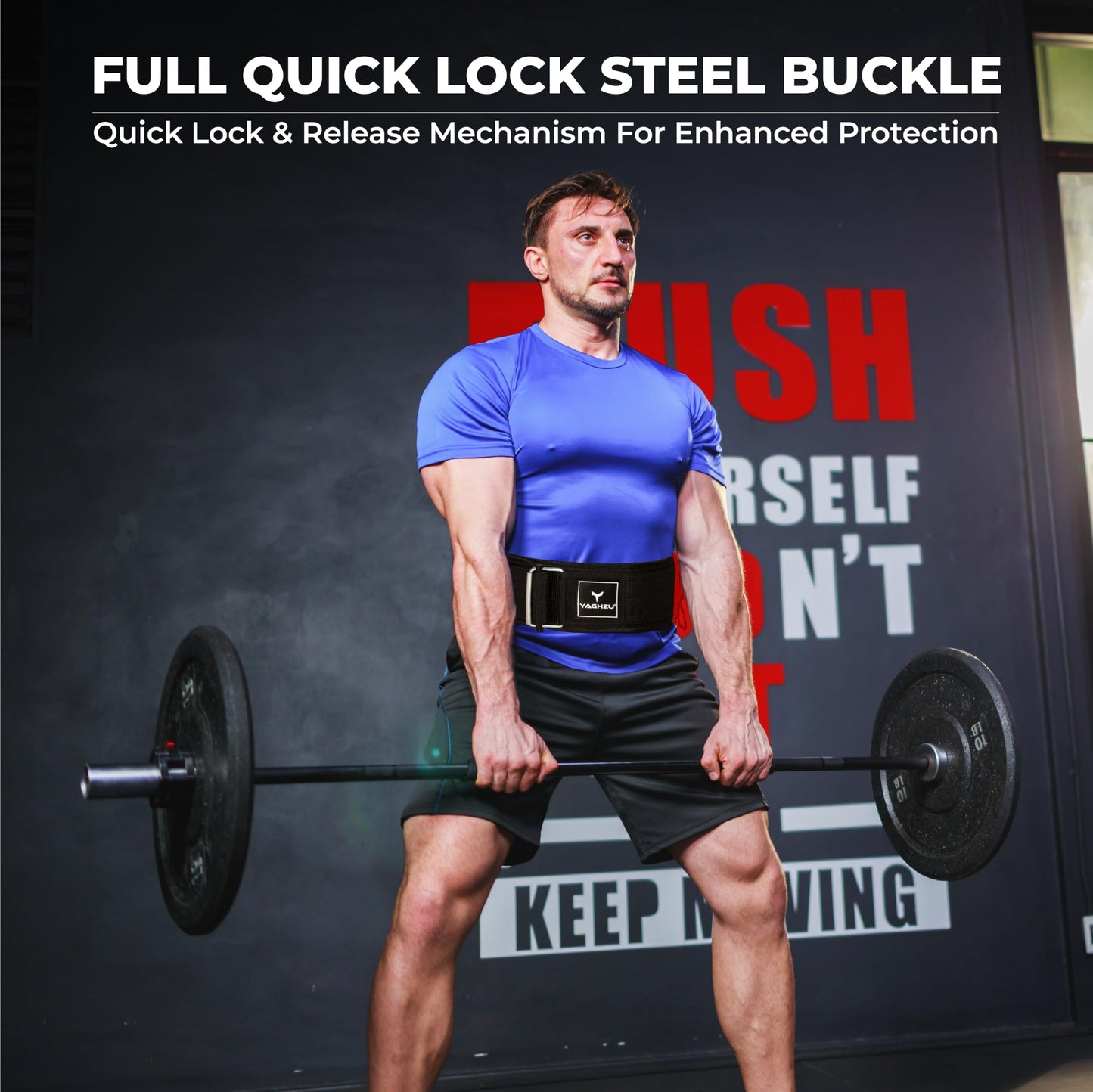 Quick Locking Weight Lifting Belt - Adjustable Lifting Belt for Powerlifting, Squat, Deadlift and Back Support, 4 inch Gym Belt for Men and Women (Black, Medium)