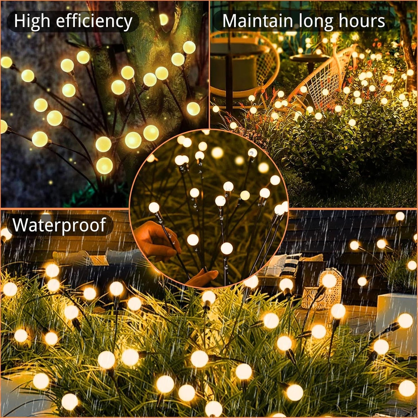 48 LED Solar Halloween Lights - 6 Pack Purple & Orange Waterproof Firefly Lights for Garden & Patio Decor