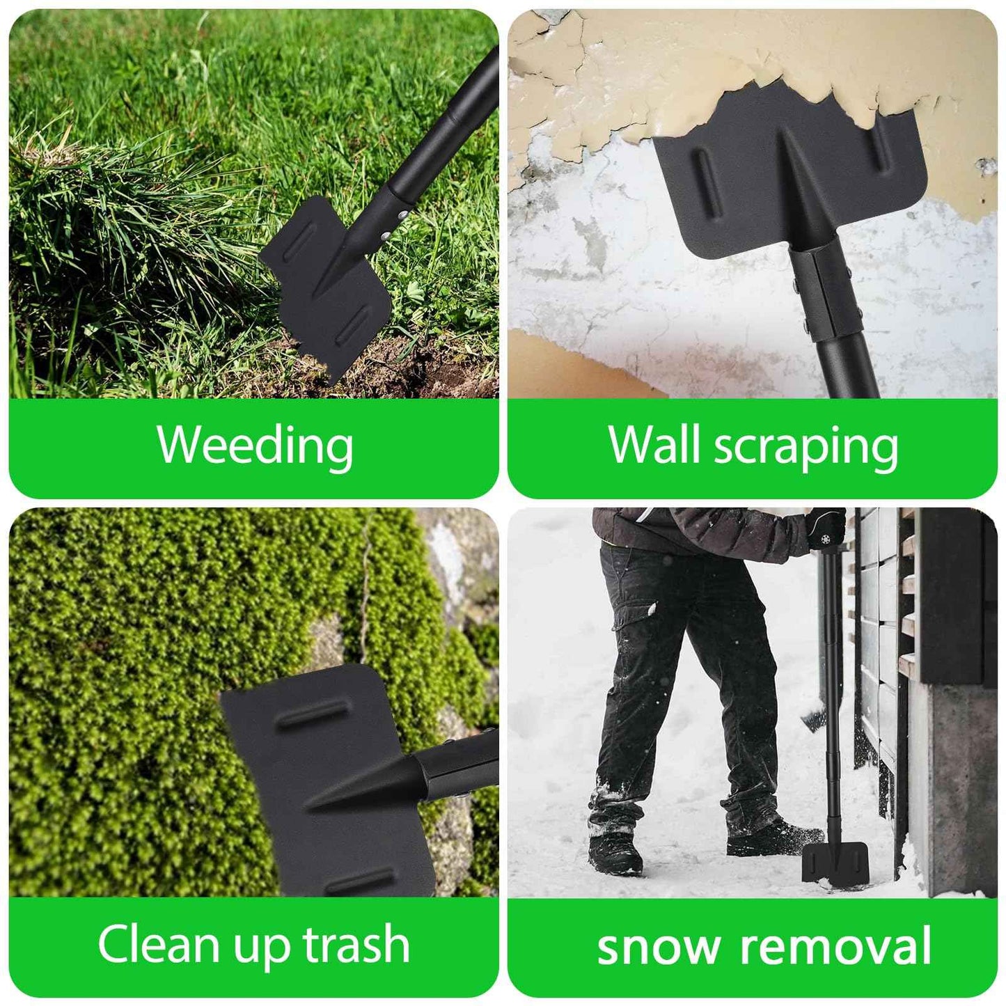 Multifunctional Garden Cleaning Shovel, Heavy Duty Steel Flat Shovel with 67" Adjustable Handle, Gardening Scraper Shovel, Outdoor Spade Tool for Weeding, Lawn Edging, Digging, Ice Removal
