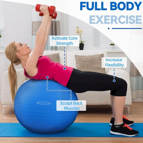 Fitvids Exercise Ball - Anti-Burst Fitness & Yoga Balance Ball with Quick Pump | Slip Resistant, 65cm