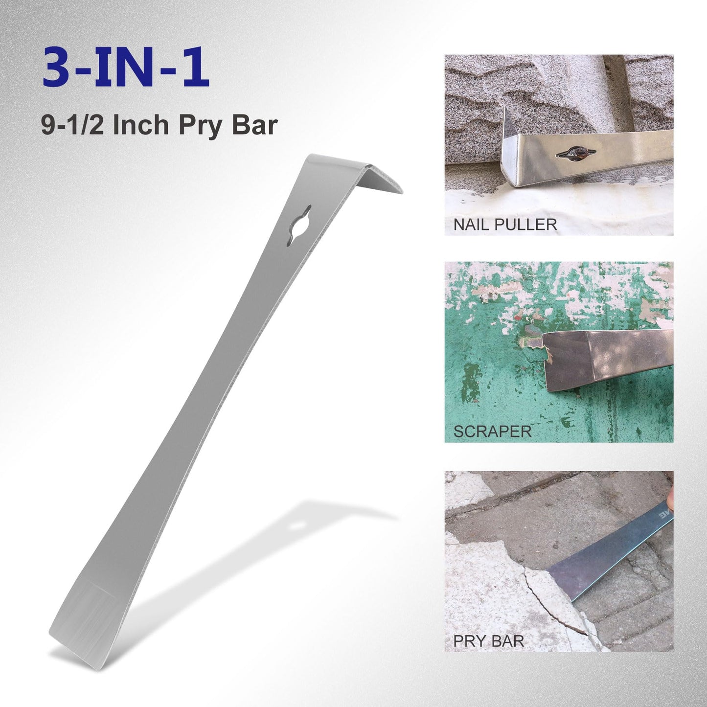 STAHONE 2-Piece Stainless Steel Pry Bar Scraper Set - 9-1/2" Flat Pry Bar and 6-11/16" Mini Crowbar with Socket Wrench, Bottle Opener, Molding, Nail Puller, Scraper and Baseboard Removal Tool