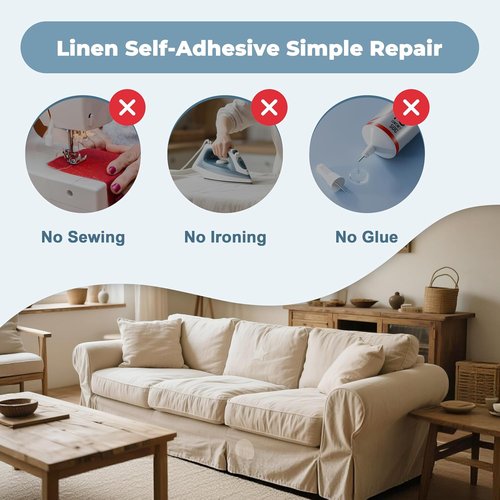 BESEZX Linen Fabric Repair Patch - 3 PCS Self-Adhesive 9x11 Inch Couch Patch for Furniture, Sofa, Upholstery - Light Beige