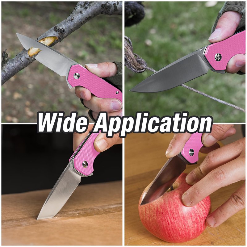 FLISSA Pocket Knife, Folding Tactical Knife with G10 Handle, D2 Blade, Liner Lock, Pocket Clip, EDC Knife for Hiking, Camping, Survival, Indoor and Outdoor Activities(Pink)