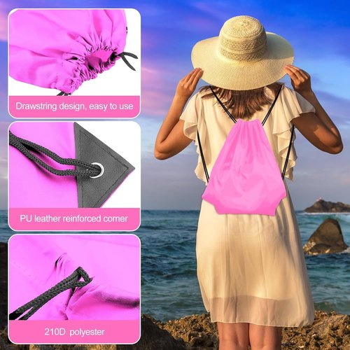 KUUQA Drawstring Backpack Bags - 25Pcs Bulk Set in Pink | Foldable Gym & Travel Sacks