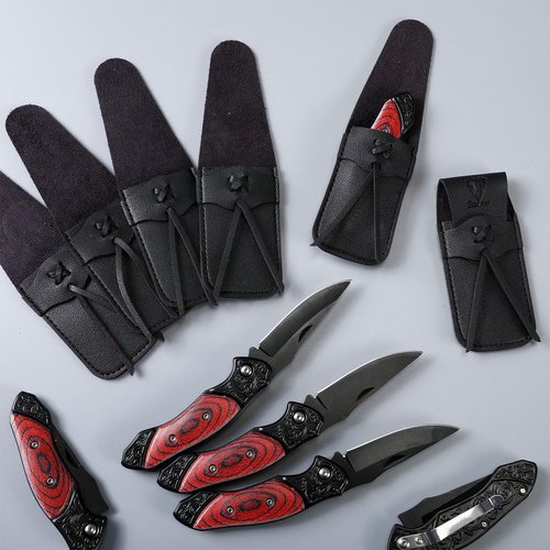 Abbylike 6 Set Groomsmen Gifts Personalized Groomsmen Pocket Knife with Leather Sheaths Mini Folding Knives Proposal Gifts for Wedding Party Favors(Elegant,Red)
