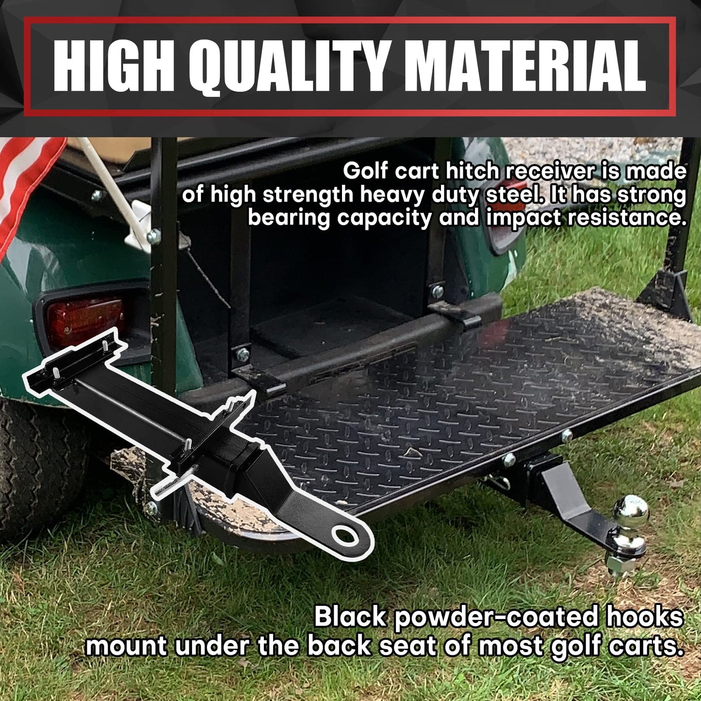 Golf Cart Hitch with 2 Inch Receiver - Fit for Club Car, EZGO, Yamaha