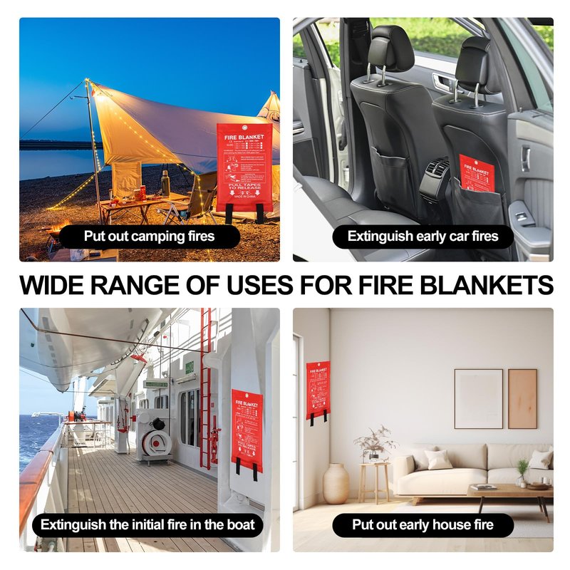 Vnmkp Home Emergency Fire Blankets 47“ x 47” Fiberglass Fire Blankets Essential Emergency Fire Blankets for Home and Kitchen 2 Packs