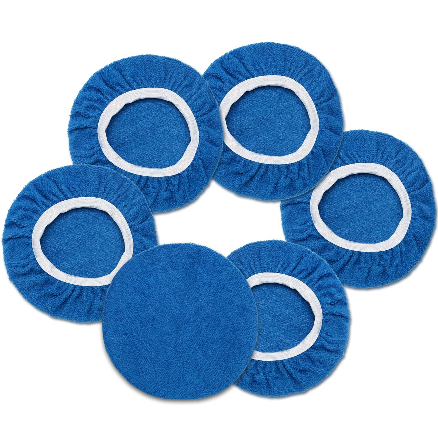 Qjaiune 6 PCS Car Buffing Pads for 9-10 Inch Orbital Polisher, Microfiber Polishing Pad Buffer Polisher Bonnets, 9-10 Inch Polishing Pads Cover Waxing Pads for Car Detailing (Blue)