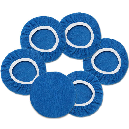 Qjaiune 6 PCS Car Buffing Pads for 9-10 Inch Orbital Polisher, Microfiber Polishing Pad Buffer Polisher Bonnets, 9-10 Inch Polishing Pads Cover Waxing Pads for Car Detailing (Blue)