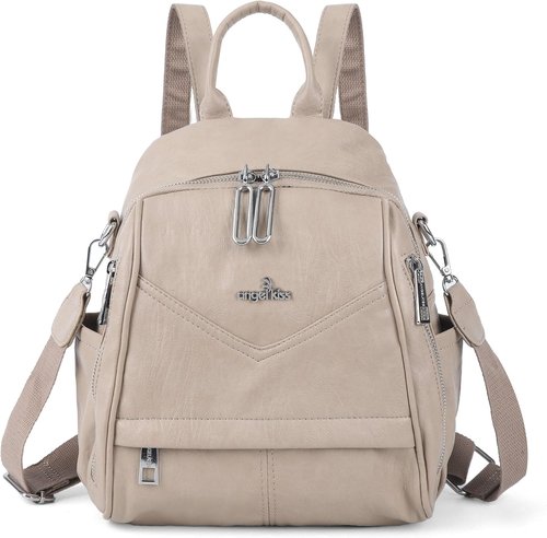 Angel Kiss Small Backpack Purse - Soft Vegan Leather Women's Fashion Handbag with Removable Strap | Apricot