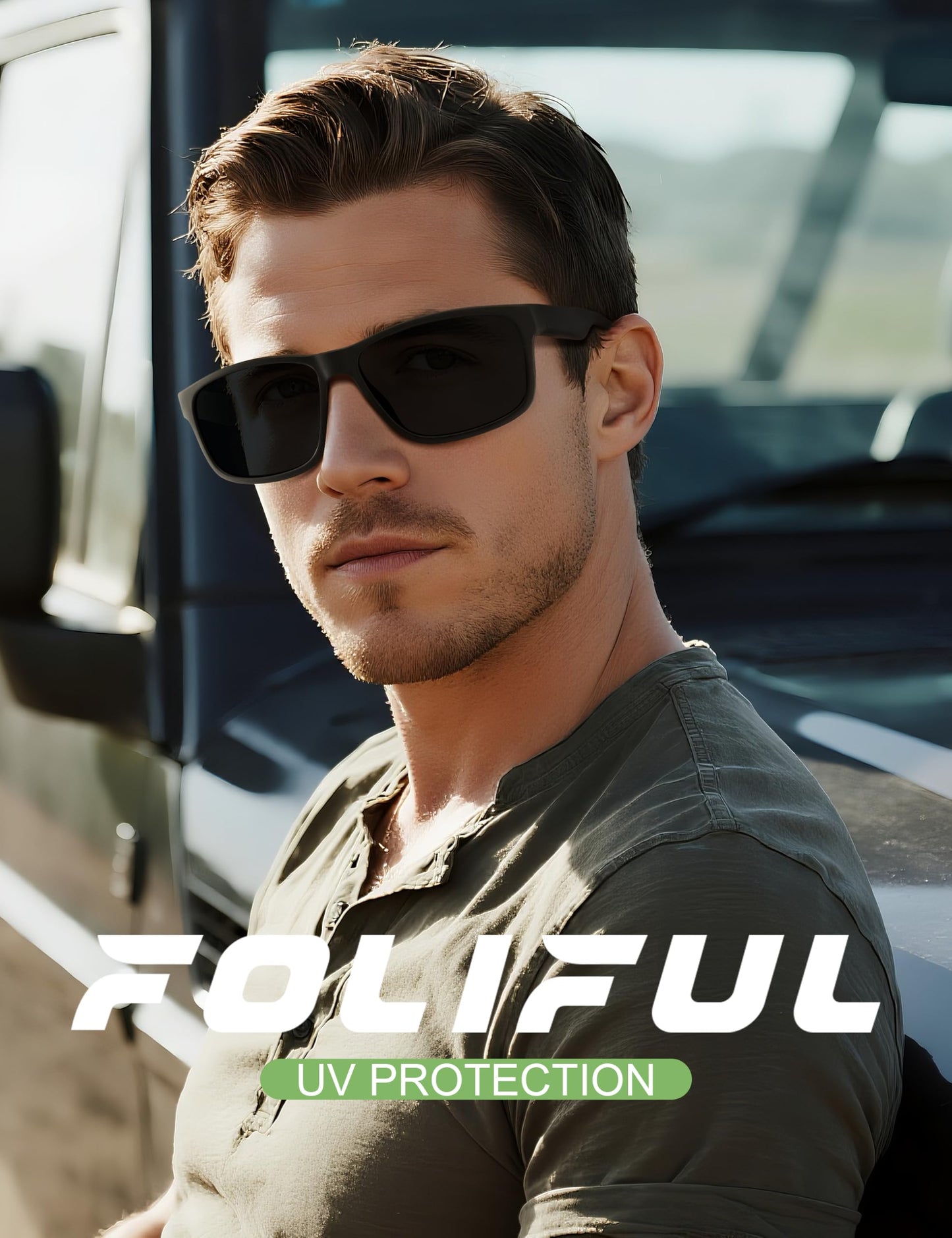 Foliful Square Polarized Sunglasses for Men and Women, Mens Sunglasses UV400 Protection with Lightweight Frame Sun Glasses for Driving Fishing, Grey/Red/Ice Blue