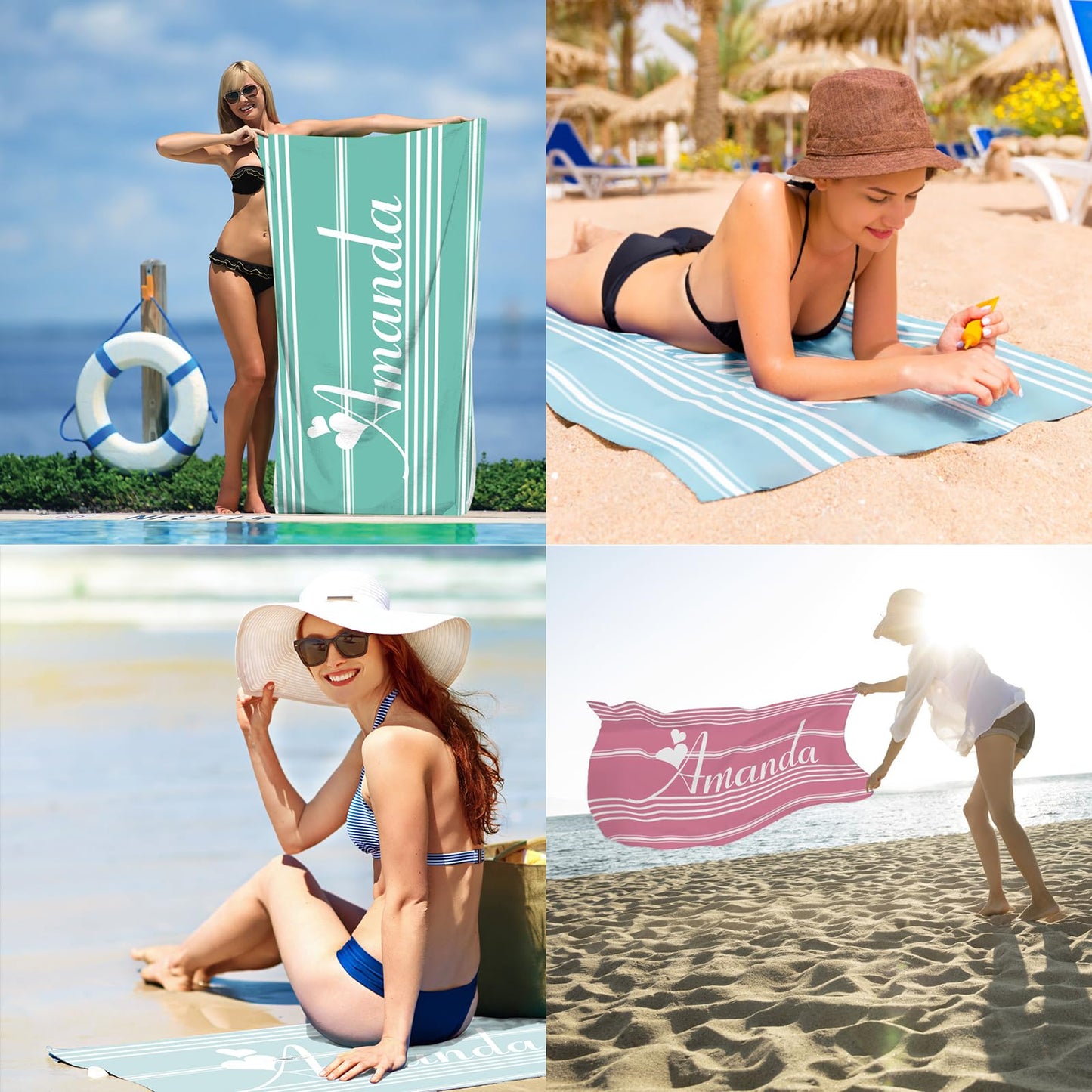 Dreamdecor Custom Beach Towel with Name Striped Kids Personalized Beach Towels for Swimming Pool Vacation Graduation Gifts Microfiber Sand Free Fast Drying Beach Towel for Adults Women Men