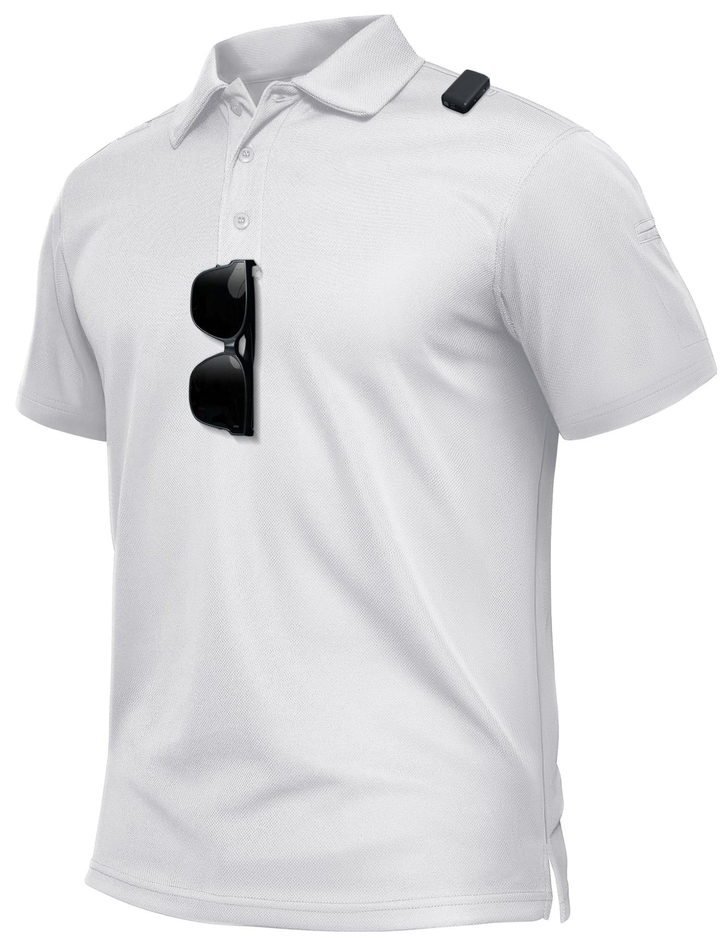 TACVASEN Polo Shirts for Men Dry Fit Short Sleeve Performance Collared Shirt Light UPF 50+ Tactical Work Golf Polos White, XL