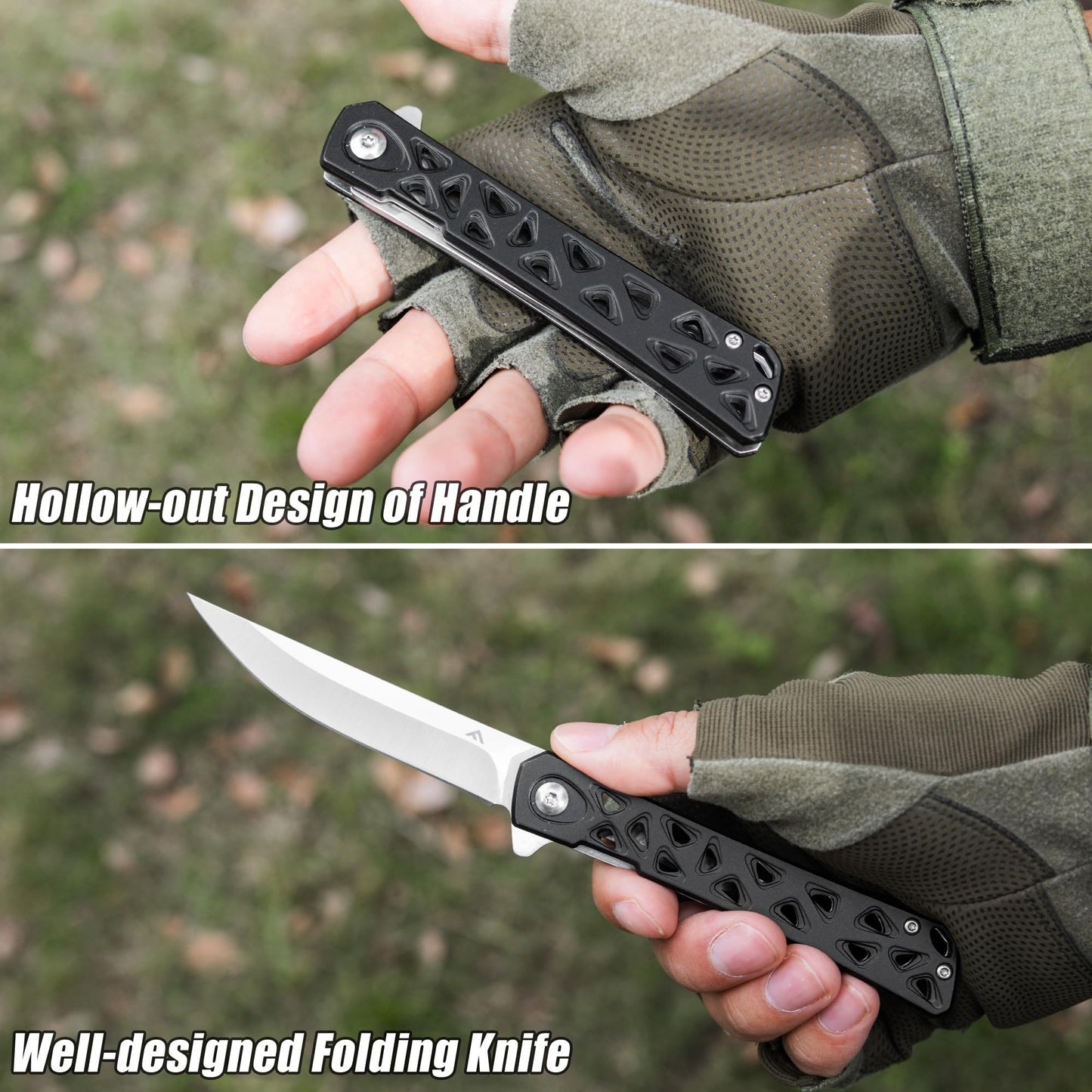 FLISSA Folding Knife, 4.5" Folding Pocket Knife, Hollow-out Design Handle, Tactical Pocket Knife for Hunting, Survival, EDC, Camping and Outdoor Activities