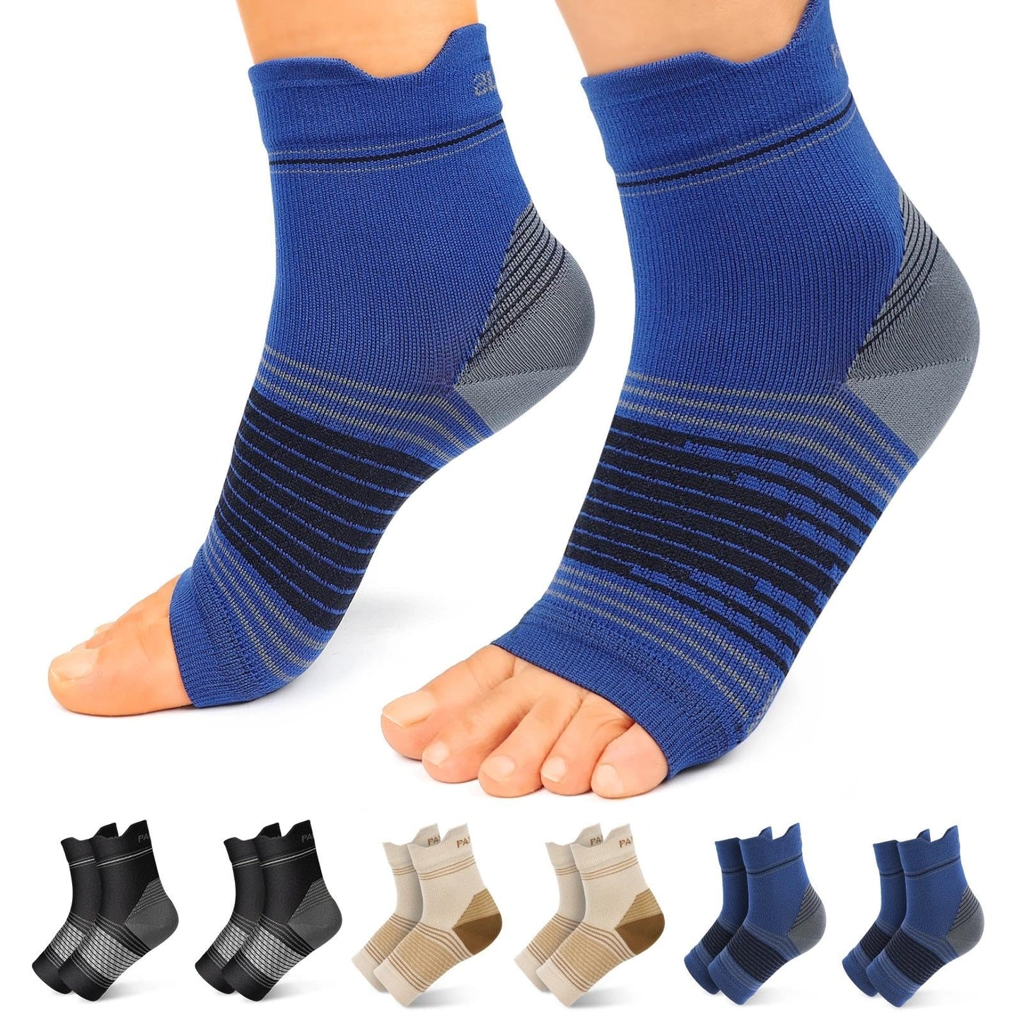 6 Pairs Plantar Fasciitis Socks for Men & Women, Ankle Brace Compression Socks with Arch Support for Achilles Tendonitis, Heel Pain, Swelling & Arthritis Relief, Black, Nude, Navy, Large