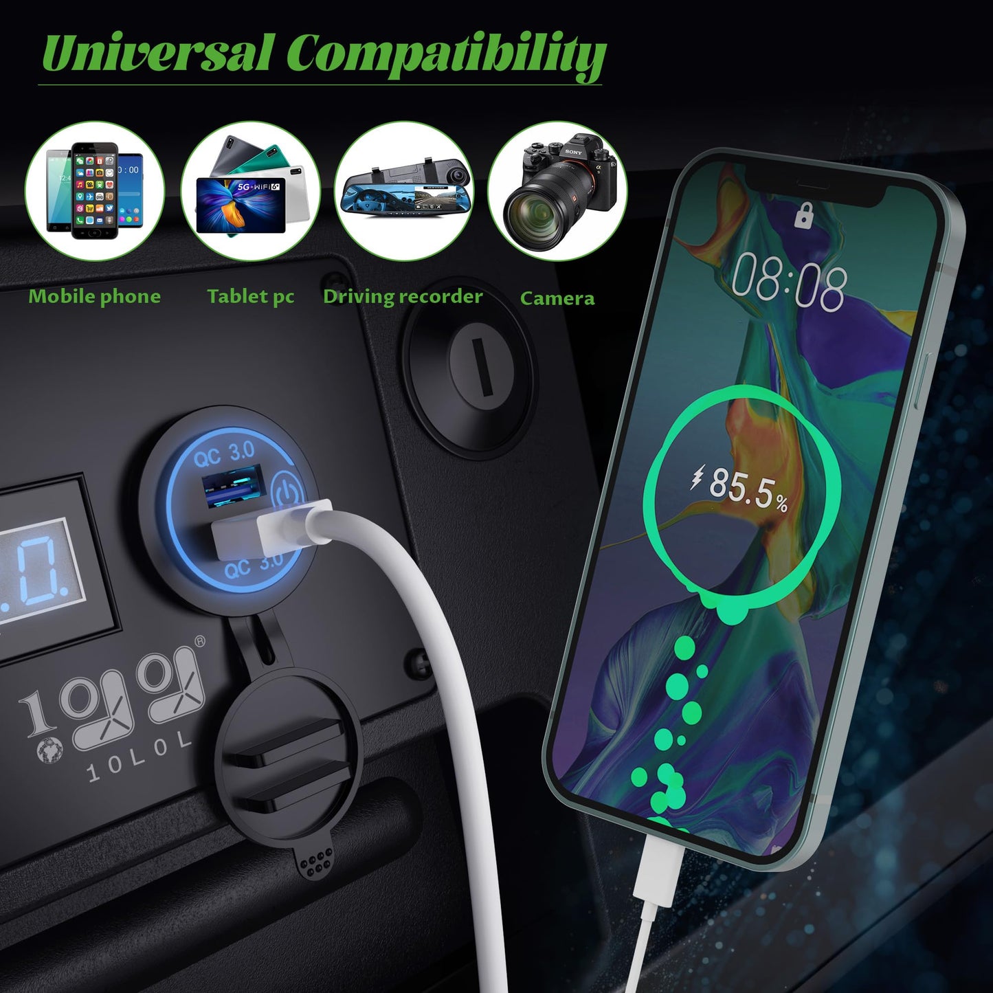 10L0L Golf Cart Quick Charge QC 3.0 Dual USB Charger Socket, 12V-24V USB Outlet for Yamaha EZGO Club Car, 12V Input Double USBs Ports with DIY Cars Port Outlet for Car Boat RV Motorcycle Truck