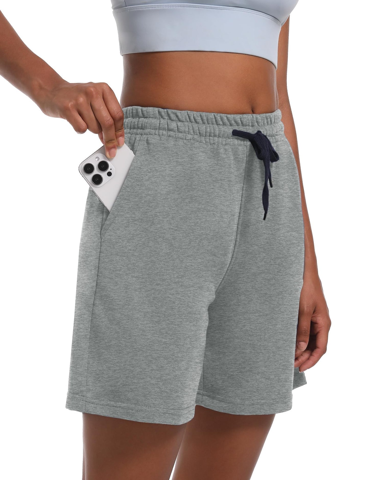 Dalavch 4 Pack Women's Summer Sweat Shorts Cotton Comfy Drawstring Shorts for Casual Lounge Sport Athletic with Pockets 2 Black 1 Pitch Blue 1 Heather Grey X-Large