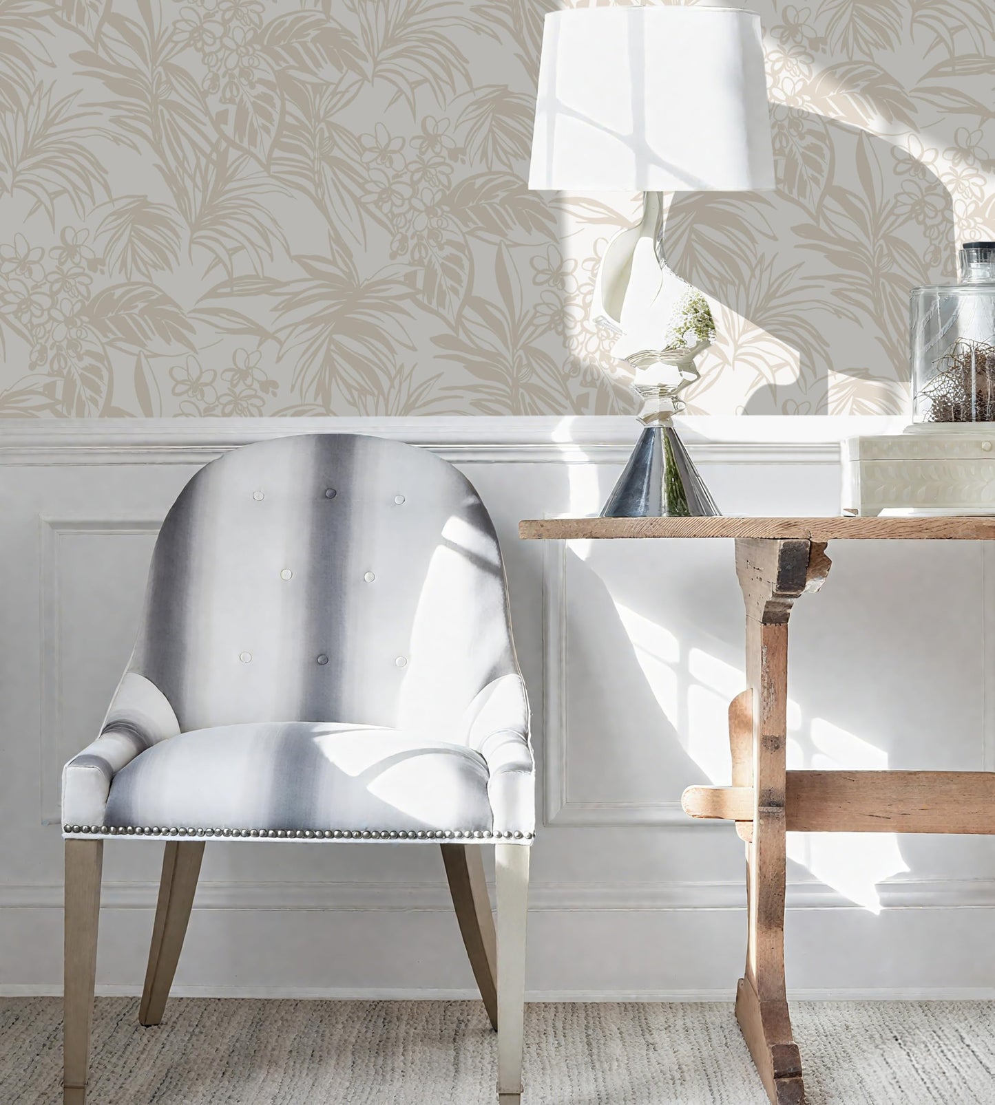 Erfoni 16.9''x118'' Beige Peel and Stick Wallpaper Tropical Leaf Removable Wall Paper Beige Self Adhesive Stick on Wallpaper Modern DIY Contact Paper for Cabinets Accent Wall Waterproof Vinyl Roll