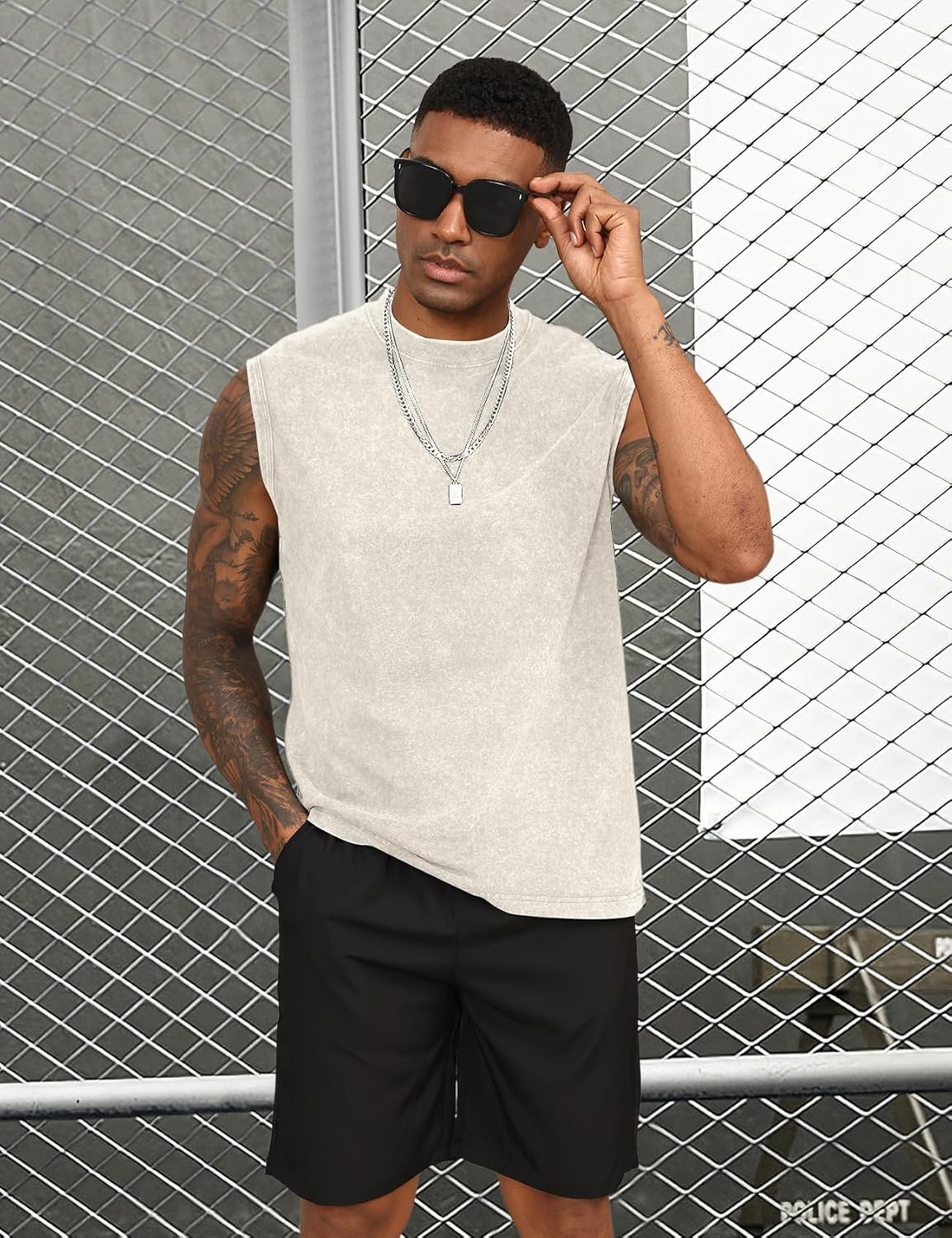 Yimoon Men's Tank Tops - Sleeveless Workout Shirts in Acid Wash Cotton | Loose Fit Gym Tees
