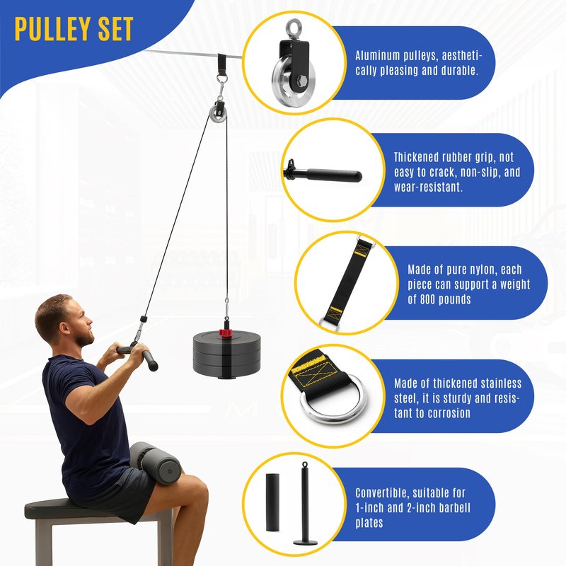 wantiekid Single Cable Pulley System for Home Gym - 86-Inch Machine Featuring a Smooth Aluminum Alloy Pulley Wheel for LAT Pull Down, Tricep Pushdown, Back, Arm & Shoulder Workouts with Loading Pin