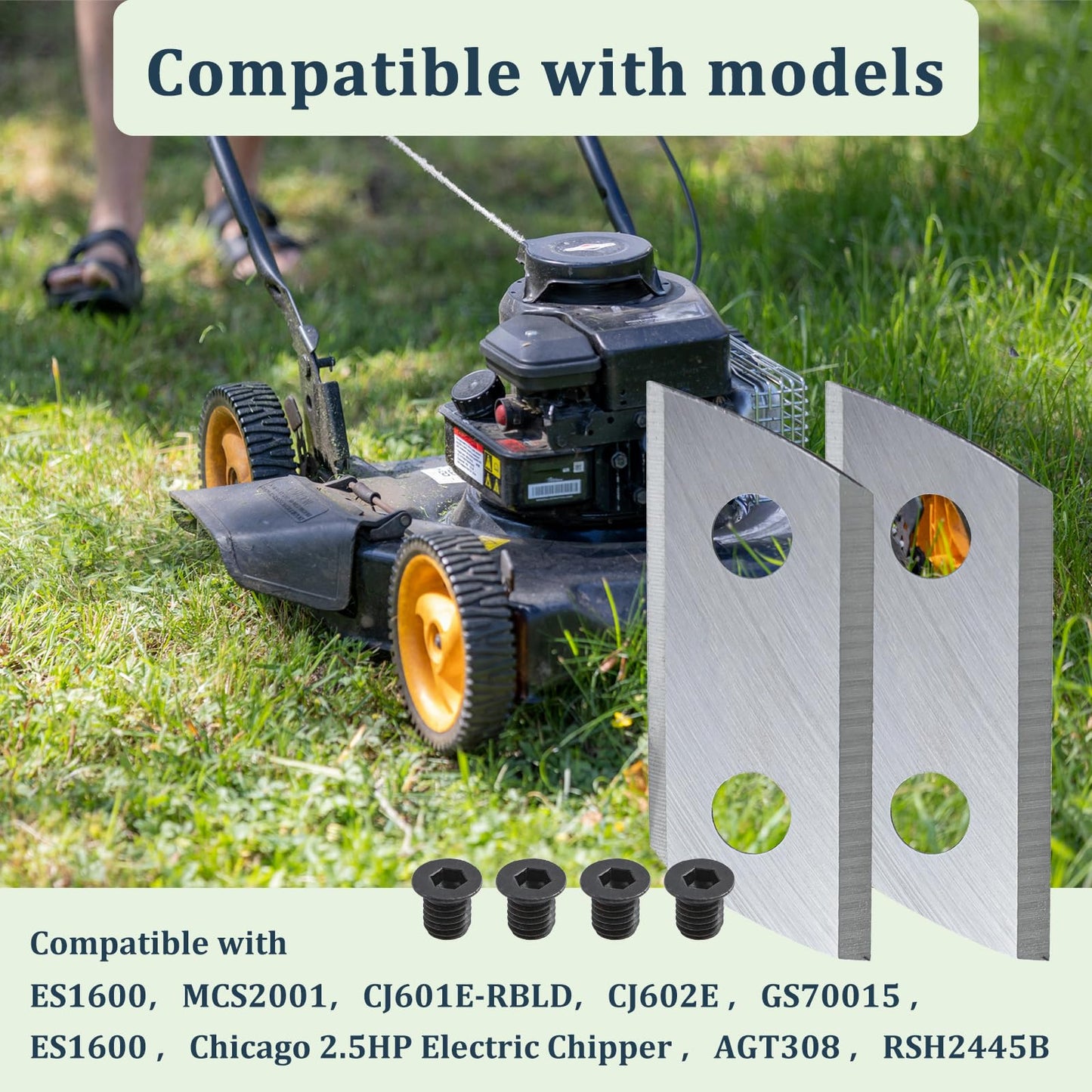 Greatshow 1 Pair Wood Chipper Blades Shredder Knives Replacement for Sun Joe CJ601E CJ602E Earthwise GS70015