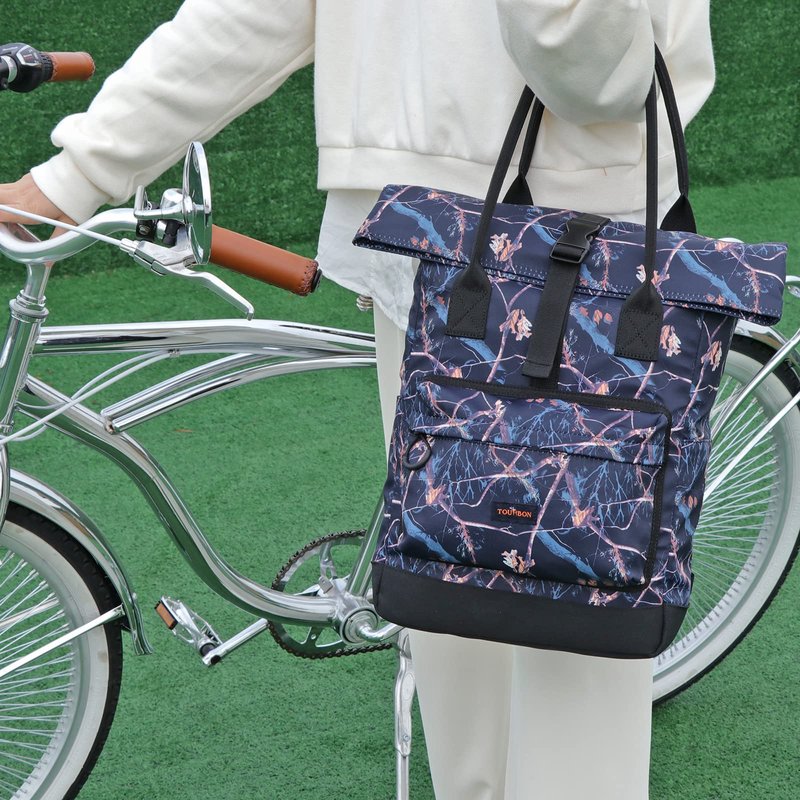 TOURBON Nylon Roll-top Clip-On Bike Panniers Women's Shoulder Tote Bag (Black)