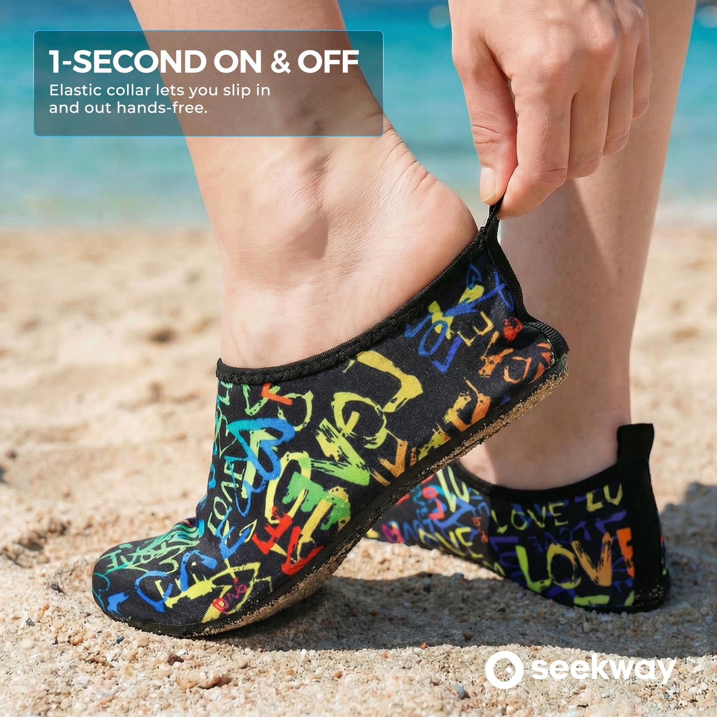 SEEKWAY Water Shoes Women Men Adult Quick-Dry Aqua Socks Barefoot Non Slip for Beach Swim River Pool Lake surf Black SK002(U)