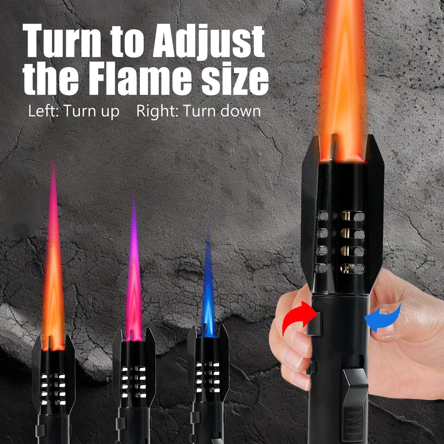 Butane Torch Lighter Cooking Torch Refillable Windproof Firelighter Bright Fire Lighter Christmas Stocking Stuffer Gifts for Men Dad, Blue Red Flame Adjustable Jet Flame for BBQ (Gas Not Included)