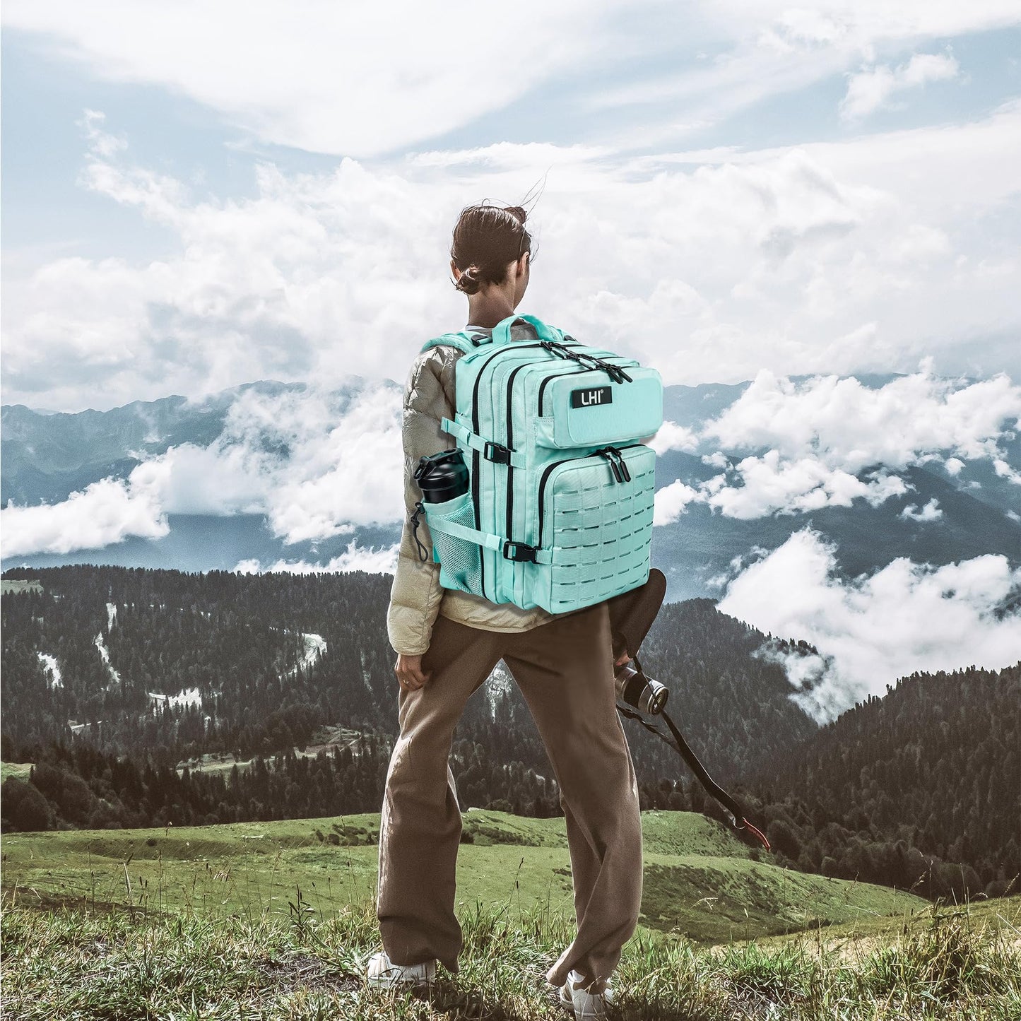 LHI Tactical Military Backpack for Men and Women 45L Large Molle Army Assault Pack 3 Day Travel Backpacks - Green