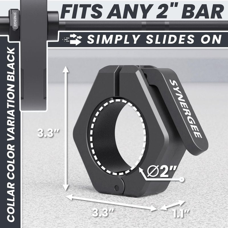 Synergee Black Magnetic Barbell Collars – Locking 2" Olympic Size Weight Clamps - Quick Release Collar Clips – Bar Clamps Great for Crossfit Olympic Lifts and Strength Training