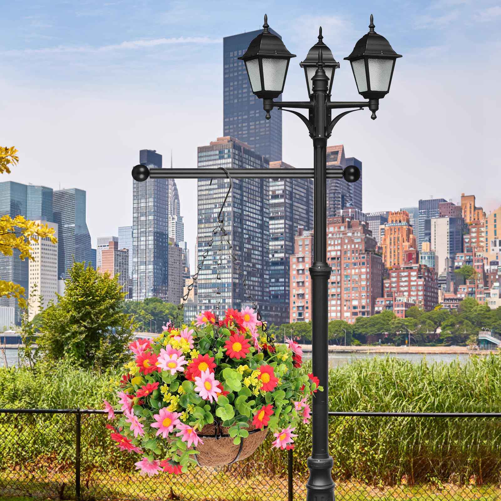 Generic Bracket lamp Post :16" Garden Light Outdoor Lamps Ladder Frame Thread lamp Post Cross arm Flag flagpole Small Ball Cross arm Handle Replacement